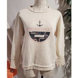 Put in Bay Ohio Womens Boardwalk Print Sweatshirt Size S MV Sport Cream Soft